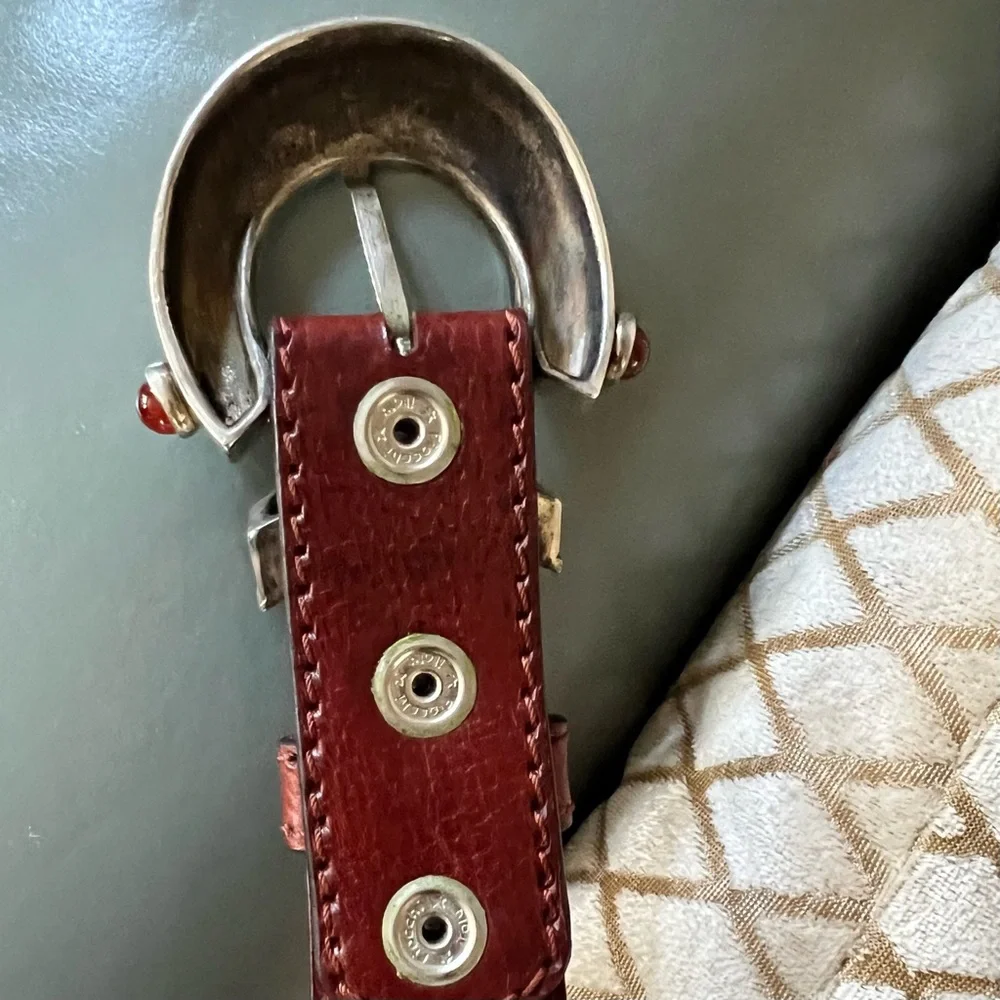 RARE 925 Sterling Silver CLAUDIO CALESTANI Milano Italy LEATHER BELT 100 115 - Picture 10 of 17